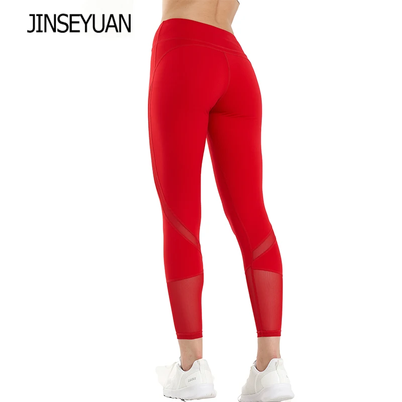 

2019 Summer Women High Elastic Fitness leggings Gym Running Sportswear Mesh High Waist Stitching Hollow Female