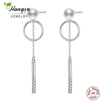 

Hongye New Natural Freshwater Pearl Long Earring Circle 925 Sterling Silver Jewelry Bijoux Fashion Women's Drop Dangle Earrings