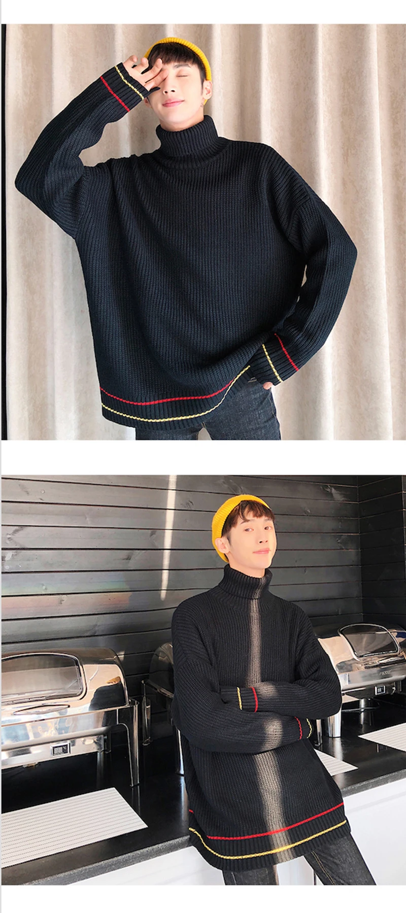 Turtle Neck Sweater Men Retro Vintage Pullover High Fashion   (6)