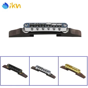 

New Set of Tune-O-Matic Electric Guitar Bridge Adjustable with Rosewood Base for 6 String Archtop Jazz Guitar,Black-Chrome-Gold