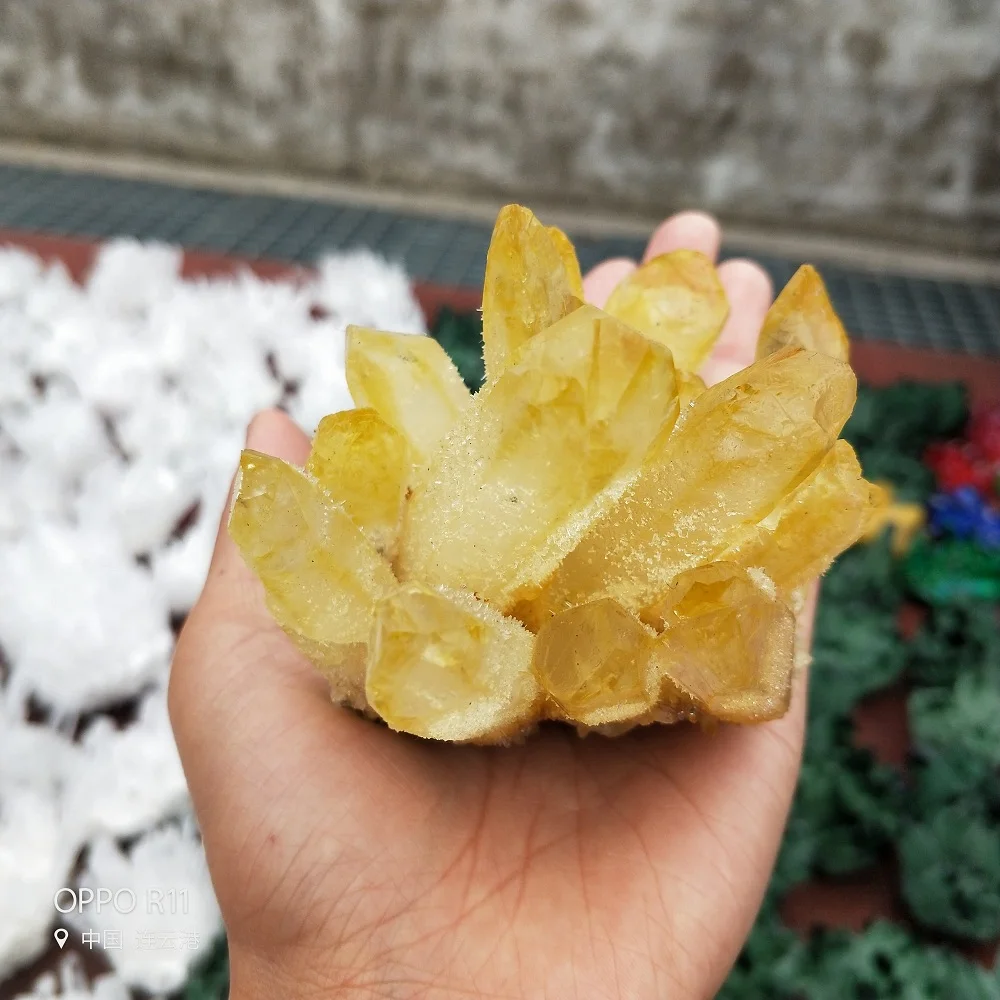 Желтый цитрин кристалл кварца кластера образец Природный Топаз кварц кластера минеральный