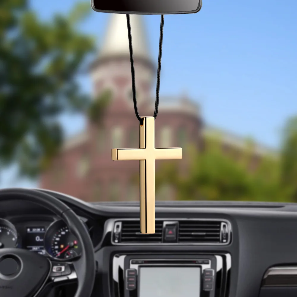 Подвеска для автомобиля, металлический крест, религиозное зеркало заднего вида в виде Иисуса, христианского орнамента, подвесное очаровательное Зеркало для автомобиля, стайлинг автомобилей - Название цвета: Gold