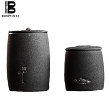 Японский стиль Черный дзен грубая Керамическая пиала Caddy чай церемонии аксессуары контейнеры для чая домашний декор в стиле ретро закупориваемая банка канистра для хранения