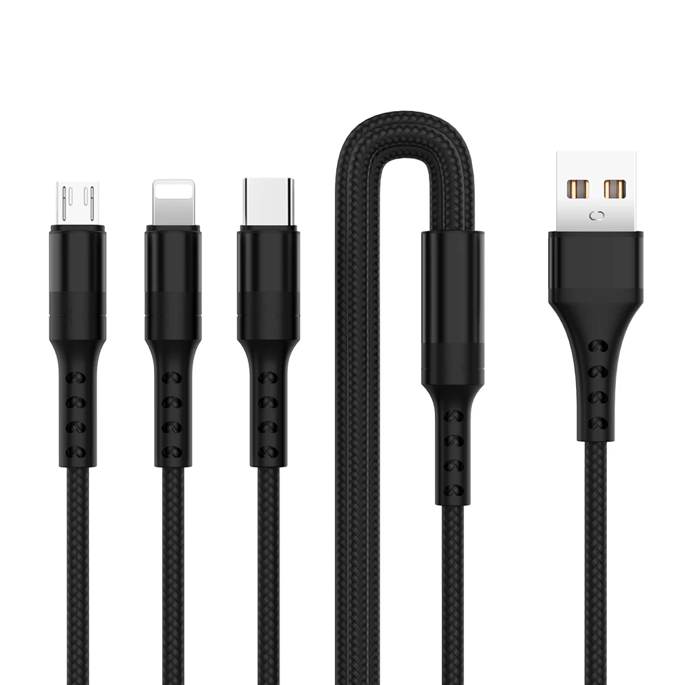 3 в 1 USB кабель 8Pin type C Micro USB быстрая зарядка кабель для iPhone X 8 7 Plus samsung S9 S10 Xiaomi Mi6 провод для быстрой зарядки - Цвет: Черный