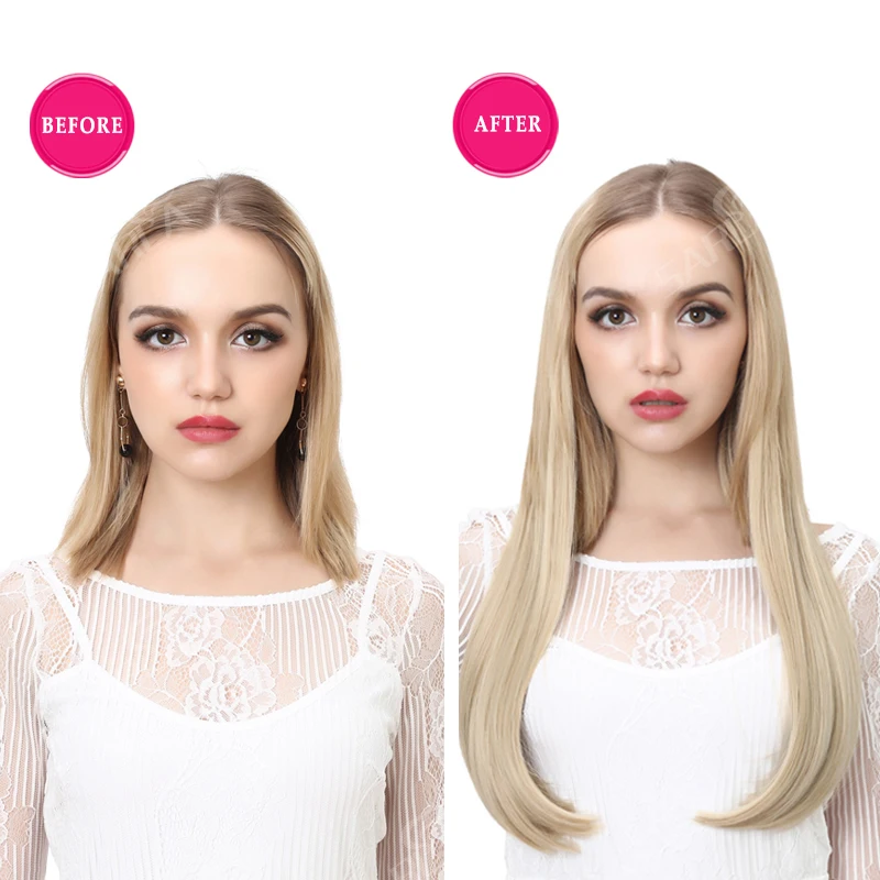 Synthetic 24" 60cm Long Straight U part Half Wig Hair Wigs For Women High Temperature Fiber False Hair Clips Extesion UW03