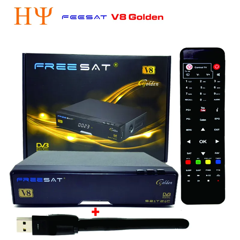3pcs freesat v8 golden receptor de satelite dvb-s2+c+t2 youtube powervu iptv satellite receiver pro