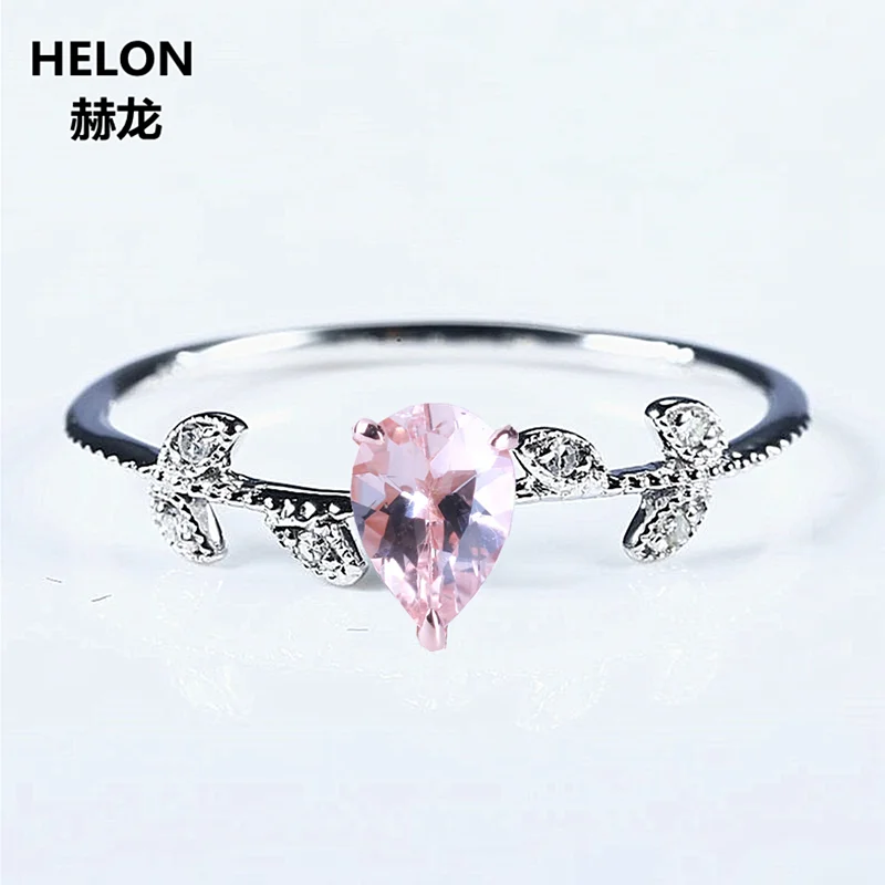 

Solid 14k White Gold Rose Gold Engagement Fine Ring Natural Diamonds 5x7mm Pear 0.5ct Morganite glamorous romantic Jewelry