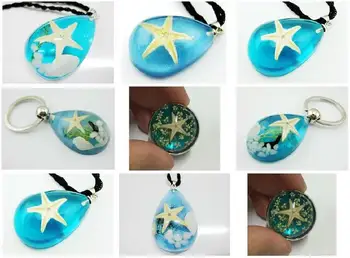 

FREE SHIPPING 7 PCS Real Starfish Keychain Pendant Ring Sexy Blue Color Novel Souvenirs Gift
