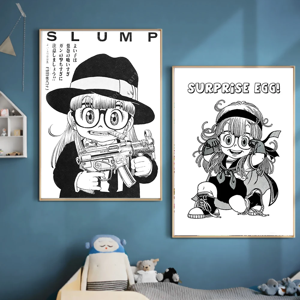 Черно белая Картина на холсте с японским мультяшным аниме комиксом Dr. Slump