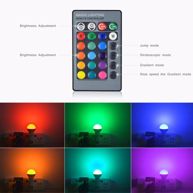 1Pc Multicolors RGB Christmas Decor Atmosphere LED Night Light E27 5W 110V - 220V LED lamp Spotlight Bulb With IR Remote 7