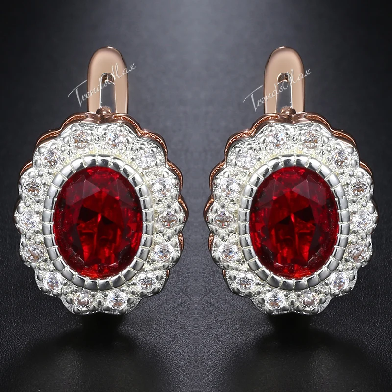 Овальный Цветок проложили красный фианит серьги гвоздики для женщин 585 розовое золото серьги Модные Ювелирные изделия Подарки для нее GE149