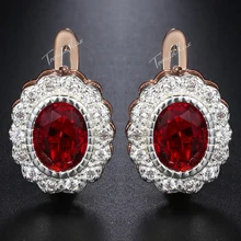 Овальный Цветок проложили красный фианит серьги гвоздики для женщин 585 розовое золото серьги Модные Ювелирные изделия Подарки для нее GE149