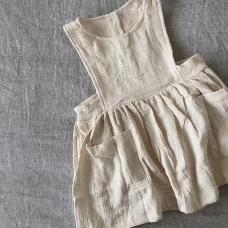 

2019 Baby Girls Dresses Korean Japan Summer Kids Girl Dress Linen Clothings Ruffles Princess Clothes Casaul Kids Girl Clothes