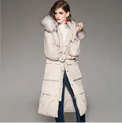 Зимнее пуховое пальто Для женщин мода большой меховой воротник Длинная Куртка с секциями теплый снег куртка 2018 Новый женский Повседневное