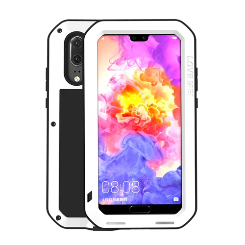 Водонепроницаемый чехол LOVE MEI для huawei P20 Pro, очень грязеотталкивающий водонепроницаемый металлический чехол для huawei P20, чехол+ стекло Gorilla glass - Цвет: white