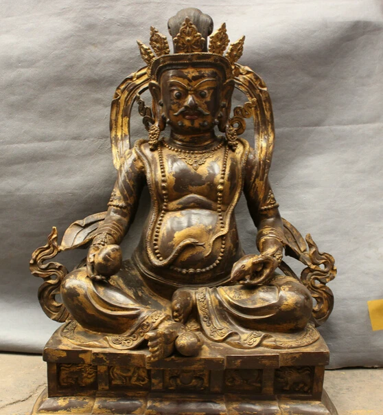

JP S0606 26" H Folk Tibet Bronze Gilt Temple Wealth God Yellow Jambhala Buddha Statue Set (B0328)