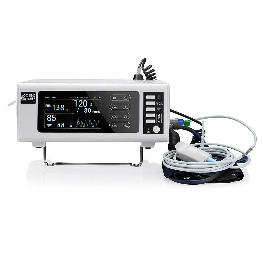 Portable obstetric monitor detect fetal heart rate pregnant blood pressure and pulse oximeter with thermal printer