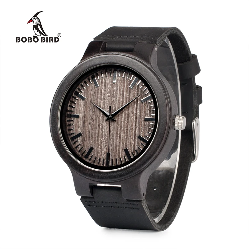 BOBO BIRD Men Wood Watches Quartz Watch Black Real Leather Band Wooden Special WristWatch Relogio Masculino C-C26 DROP SHIPPING