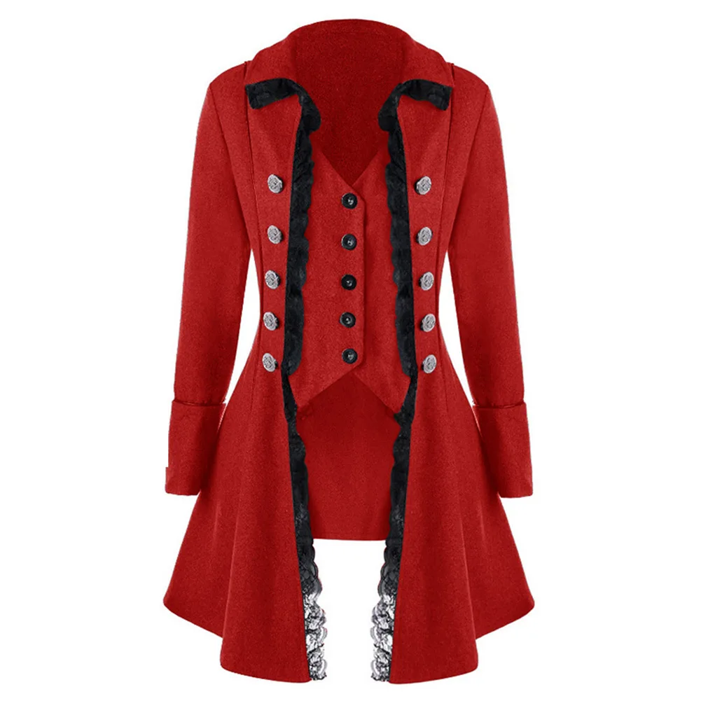 

YJSFG HOUSE Tailcoat women Retro tops lace button decor vintage long sleeve Victorian coat Gothic Rock cosplay Steampunk Jackets