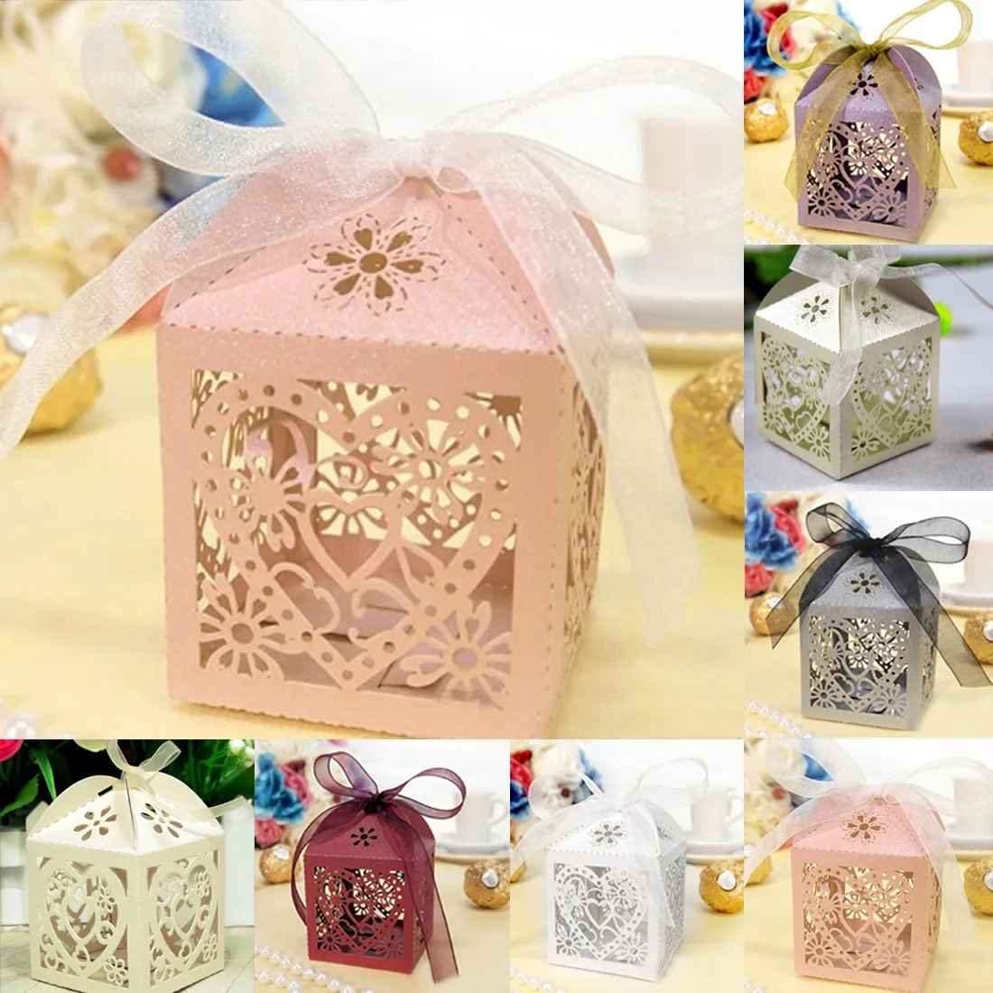 

10Pcs/set Paper Bags For Gifts Love Heart Laser Cut Hollow Candy Boxes Baby Shower Wedding Party Supplies