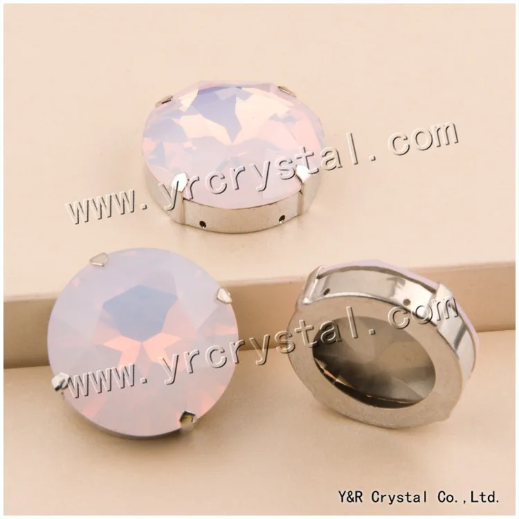 YANRUO #1201S 27mm Rose Water Opal Pointback Sew On Crystal Rhinestone With Claw Setting Fancy Stones Round