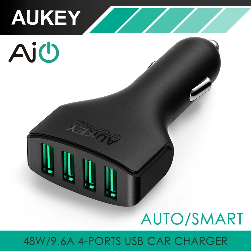  Aukey 48W/9.6A 4 Port USB Car Charger Adapter Car-Charger Phone charger for XiaoMi 5 Samsung 6s Note iPhone Mobile Phones Tablet 