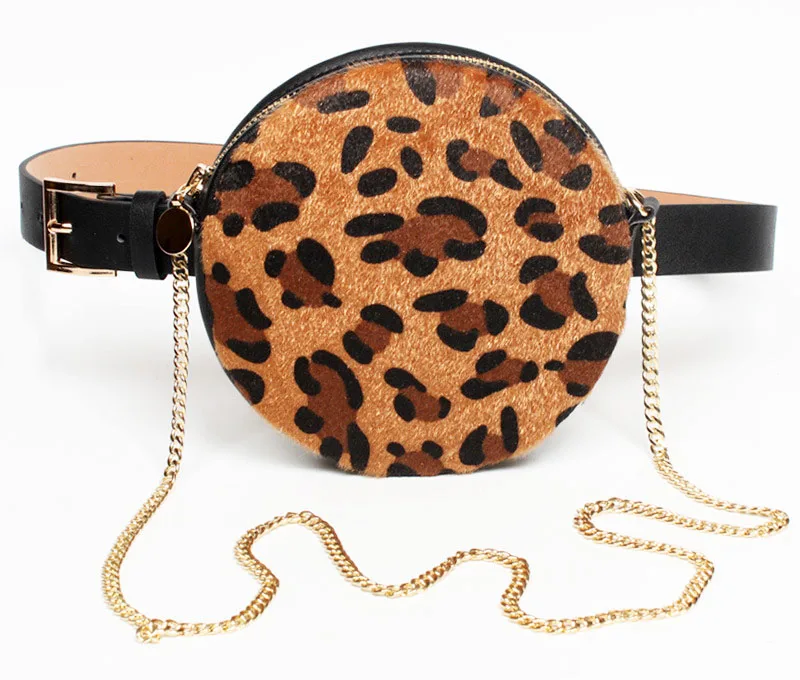 

Luxury Brand Chain Leopard Print Waist Bag Women Round Pocket Belt Bag Shoulder Bags Crossbody Ladies Fanny Pack Purse Female