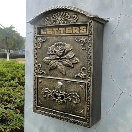 Cast Iron Flower Mailbox Embossed Trim Decor Bronze Look Home