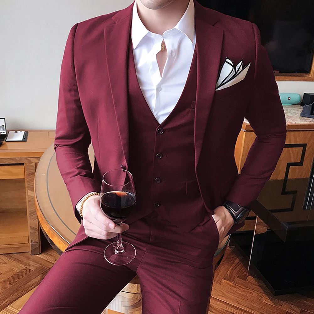 Solid Color slim fit male 3 piece suits wedding dress men Business Casual blazer Wedding Prom Dinner Suits Groomsman Wear tuxedo Solid Color slim fit male 3 piece suits wedding dress men Business Casual blazer Wedding Prom Dinner Suits Groomsman Wear tuxedo
