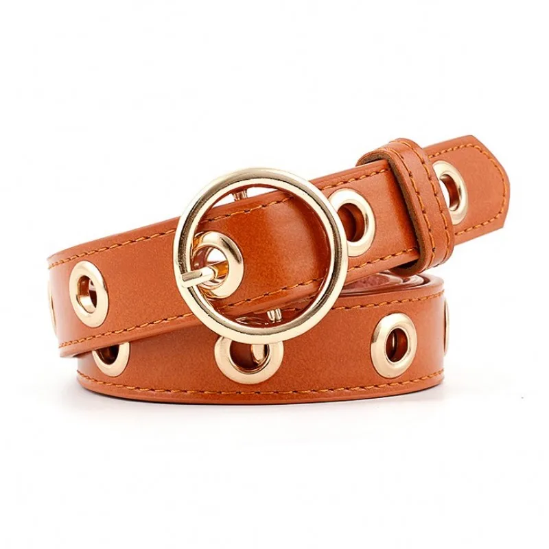 

Hot Sale New Gold Round Metal Dress Belt Female Gold Black PU Leather Waist Belts for Women Jeans Pants Fashion Accessories