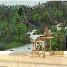 Customized 3d wallpaper cartoon forest creek elk background wall high-grade waterproof material Customized 3d wallpaper cartoon forest creek elk background wall high-grade waterproof material