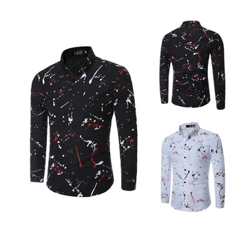 

New Design Mens Summer Slim Ink Painting Shirts Patchwork Colors Gradient Shirt Long Sleeve Casual Shirt C3068012