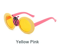 Лаура Фея милая, стильная Божья коровка мультфильм животных украшения Солнцезащитные очки UV400 детские круглые солнцезащитные очки oculos culos infantil - Цвет линз: yellow pink