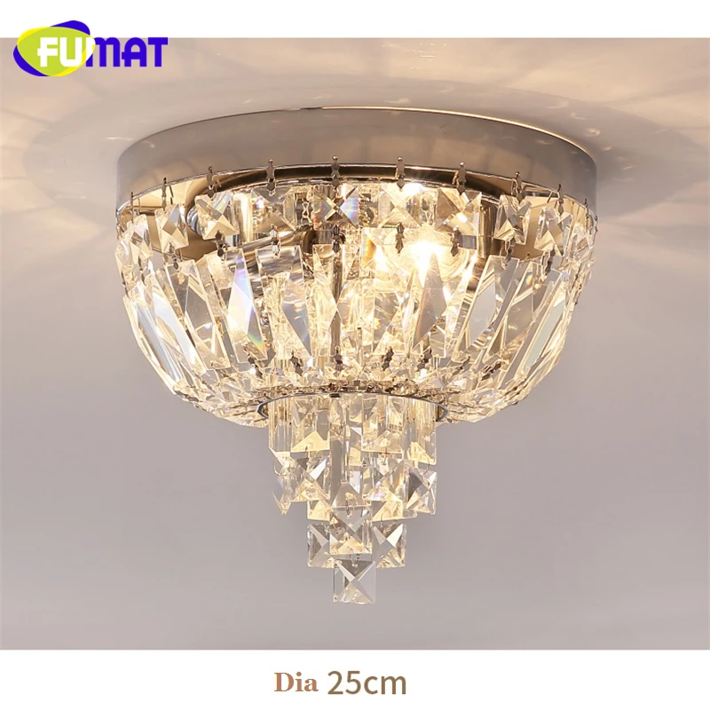 FUMAT Crystal K9 LED Ceiling Lamps Chandelier Lighting Lights Stainless Steel Round Base E14 Modern European Style Plafondlamp Dia25cm