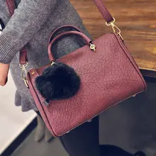Trendy New Pillow-shaped PU Bag Women Designer Embossing Boston Bag Fur Ball Ornament Ladies Stylish PU Leather Shoulder Bag