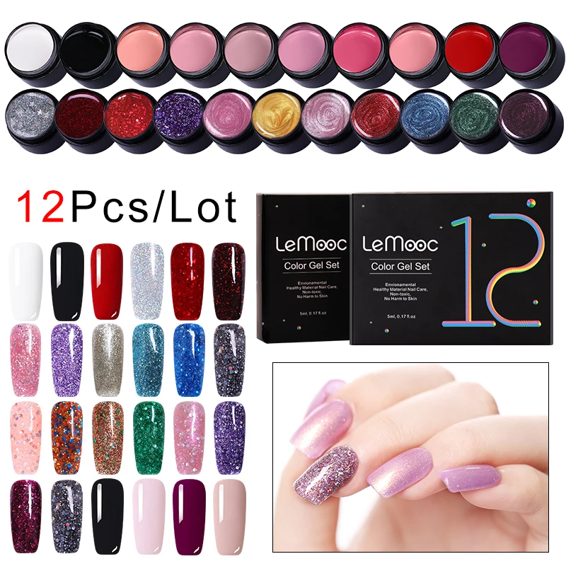

LEMOOC Set For Manicure Gel Polish Gel Nail Polish 12PCS/LOT UV Colors Semi Permanent Hybrid Nail Art Gel Varnish Set & Kits