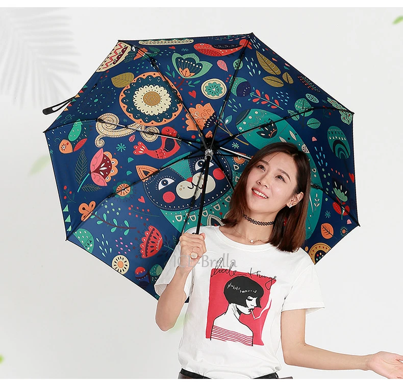 Женский складной зонт с черным покрытием, женский зонт с защитой от УФ-лучей, три складных женских бизнес-зонта