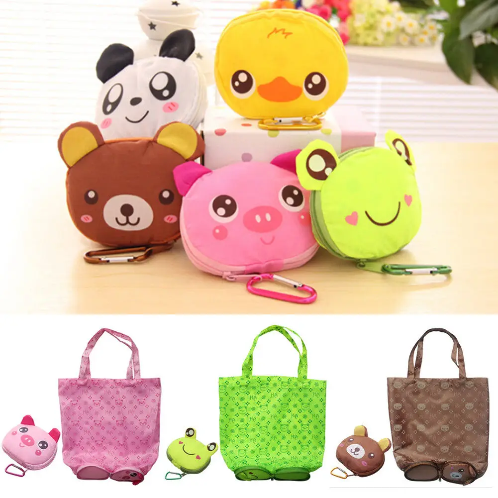 

Cartoon Foldable Shopping Bag Women Girls Recycle Storage Grocery Reusable Tote Pouch Handbags Eco Fruit Vegetable Bags