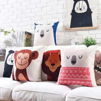 

Cotton Linen Pillow Cover Cute Cartoon Animals Lion Tiger Moncky Bear Cushion Cover Home Decorative Pillow Case 45x45cm/60x60cm