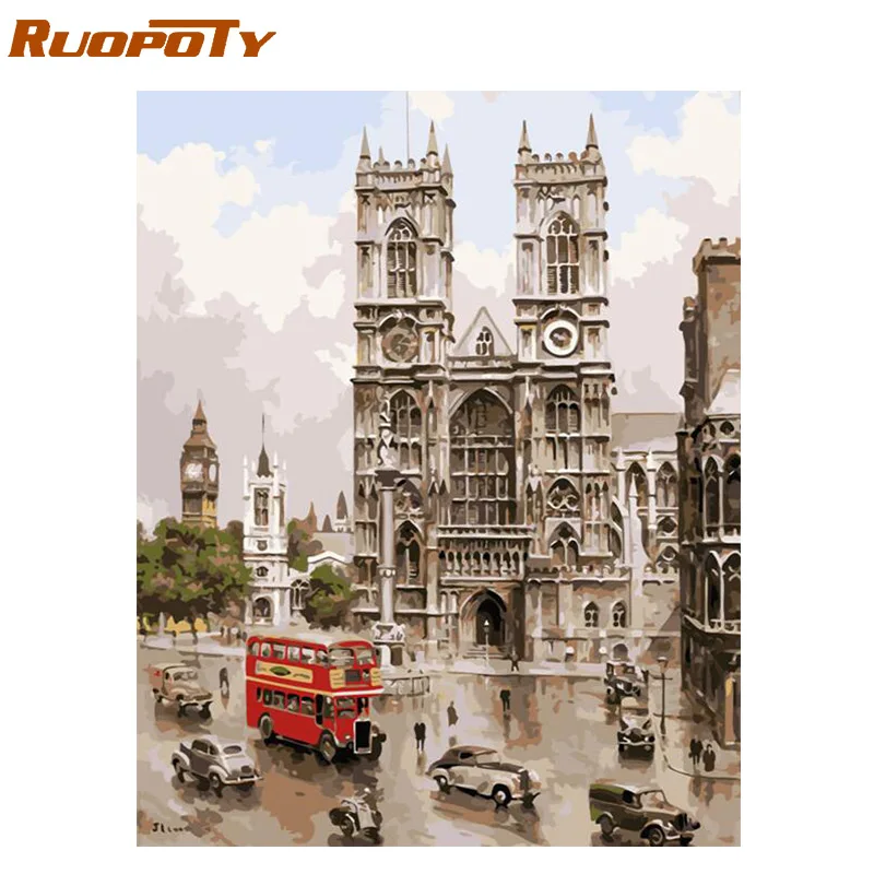

RUOPOTY Frame Notre Dame De Paris DIY Painting By Numbers Landscape Paint By Numbers Wall Art Canvas Painting For Home Decor Art
