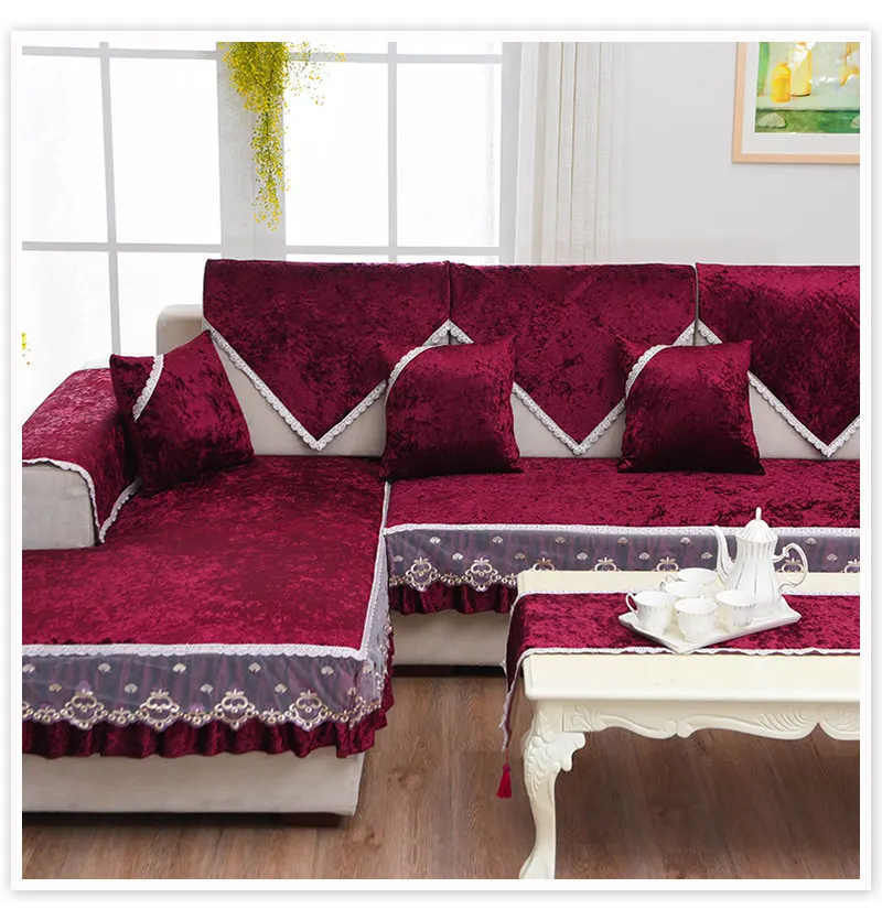 Роскошные винно-красные золотые флисовые Бархатные чехлы для диванов, чехлы для мебели, секционные чехлы для диванов для гостиной, fundas de sofa SP4880