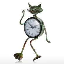 Reloj de gato hecho a mano Vintage Metal gato figurita Mute reloj de mesa práctico reloj una pila AA