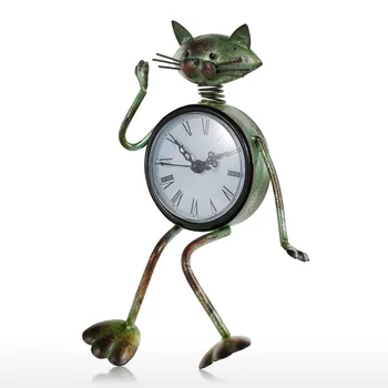 

Cat Clock Handmade Vintage Metal Iron Cat Figurine Mute Table Clock Practical Clock One AA Battery