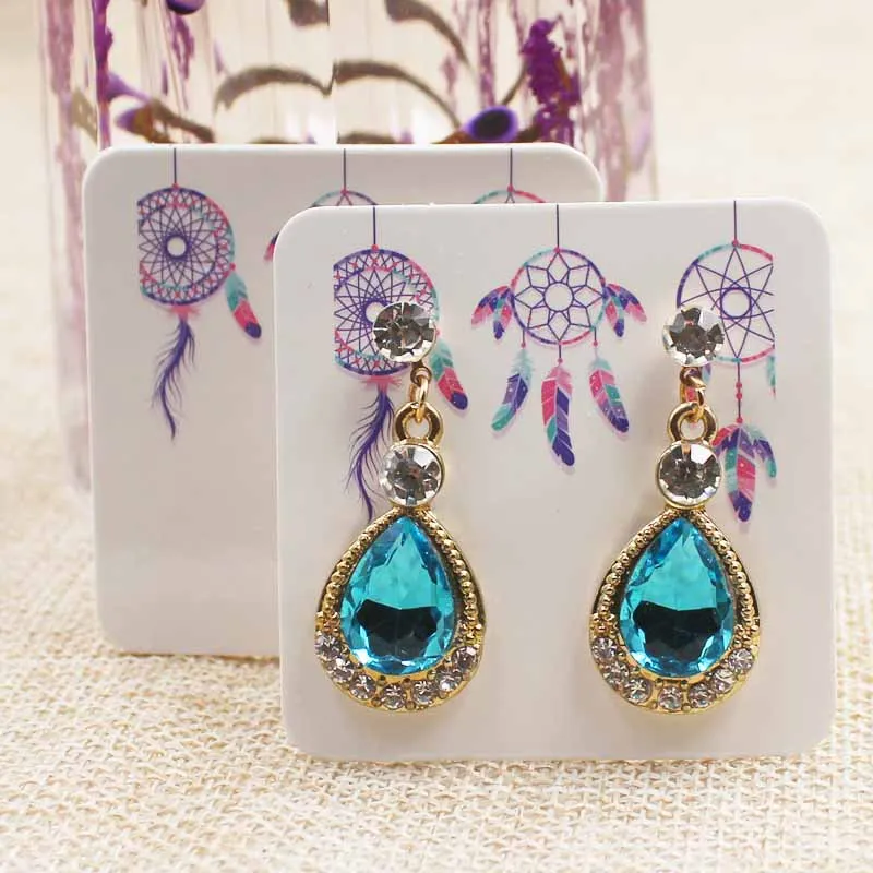 100pcs /lot 5*5cm cute stud earring package tag card paper marble/flower/dreamcatcher earring package card tag label - Цвет: card same as pic