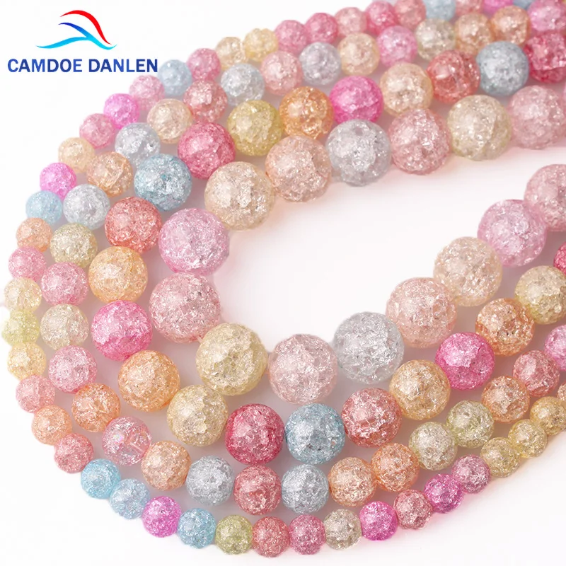 

CAMDOE DANLEN Colorful Crack Glass Crystal Round Beads 6 8 10 12 MM DIY Charm Bracelet Necklace For Jewelry Making Accessory