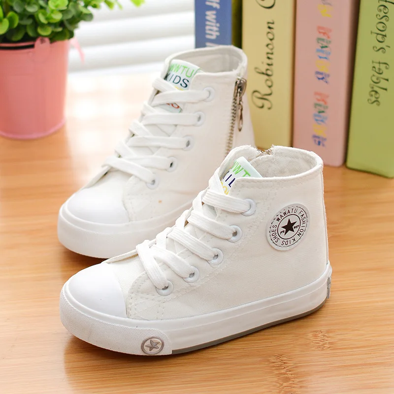 

Spring 2016 New High White Cloth Shoes Canvas Shoes Children Pure Color White Shoe Sneakers Boys and Girls Shoes