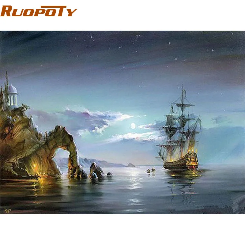 Ruopoty إطار مجردة البحرية diy الطلاء بواسطة أرقام مجموعات التلوين بالأرقام رسمت باليد للمنازل جدار الفن صورة 40x50 سنتيمتر