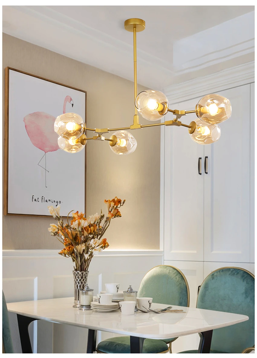 Пост-современный светодиодный подвесной светильник для гостиной, стеклянная Крытая подвесные светильники молекулы стеклянный шар осветительные приборы для кухни