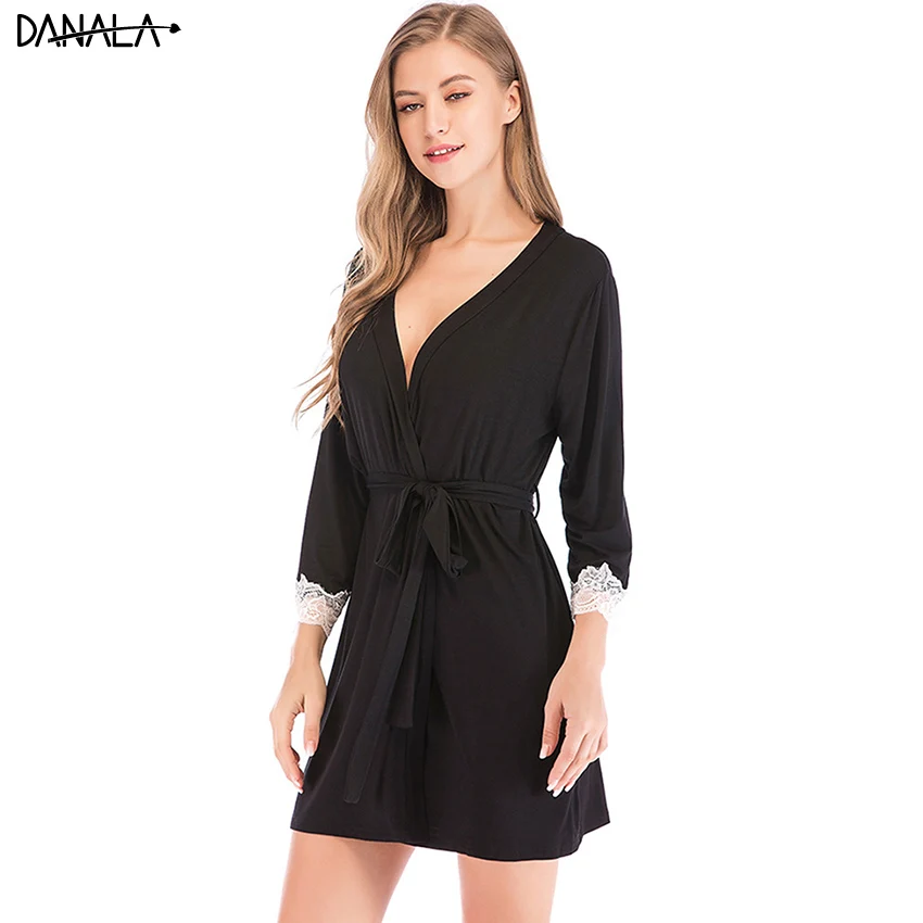 DANALA Sexy Lace Sleepwear Robe Women 2019 Summer Vogue Modal Bathrobes For Women Home Clothes For Women Home Wear Nightwear