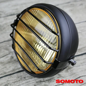 

6.9 inch Universal Vintage Motorcycle yellow glass vintage custom headlight 12V 35W H4 CCCs certifited headlamp with guard